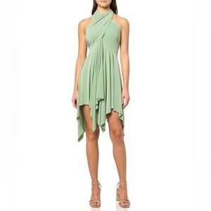 Norma Kamali Convertible Handkerchief Dress Sage Green Multi-Way Halter Cocktail